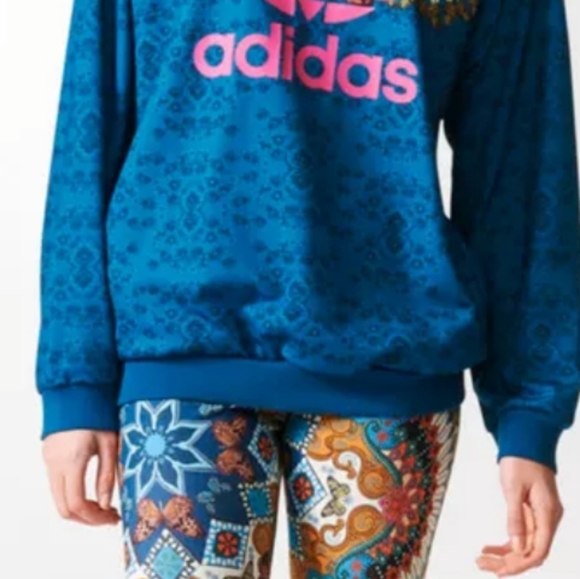 FARM RIO × ADIDAS Collab BLUE Butterflies FEATHERS Leggings P/O Sweatshirt SET S - Picture 13 of 16